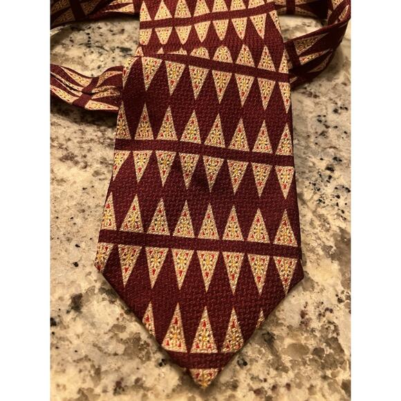 Barbara Blank Men's Necktie Tie Silk Hand Made USA Beige Burgundy 66 1/2" 90s - Picture 6 of 8